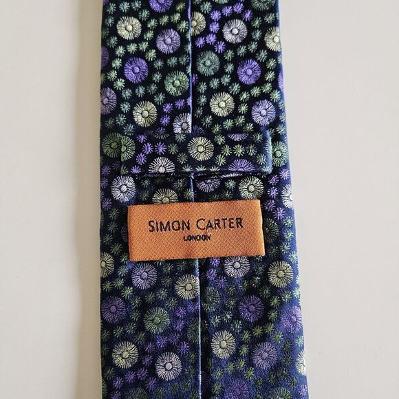 Simon Carter London Handmade Floral Theme Embroidery Silk Tie W3.5 in L 58.5 in - Picture 6 of 15